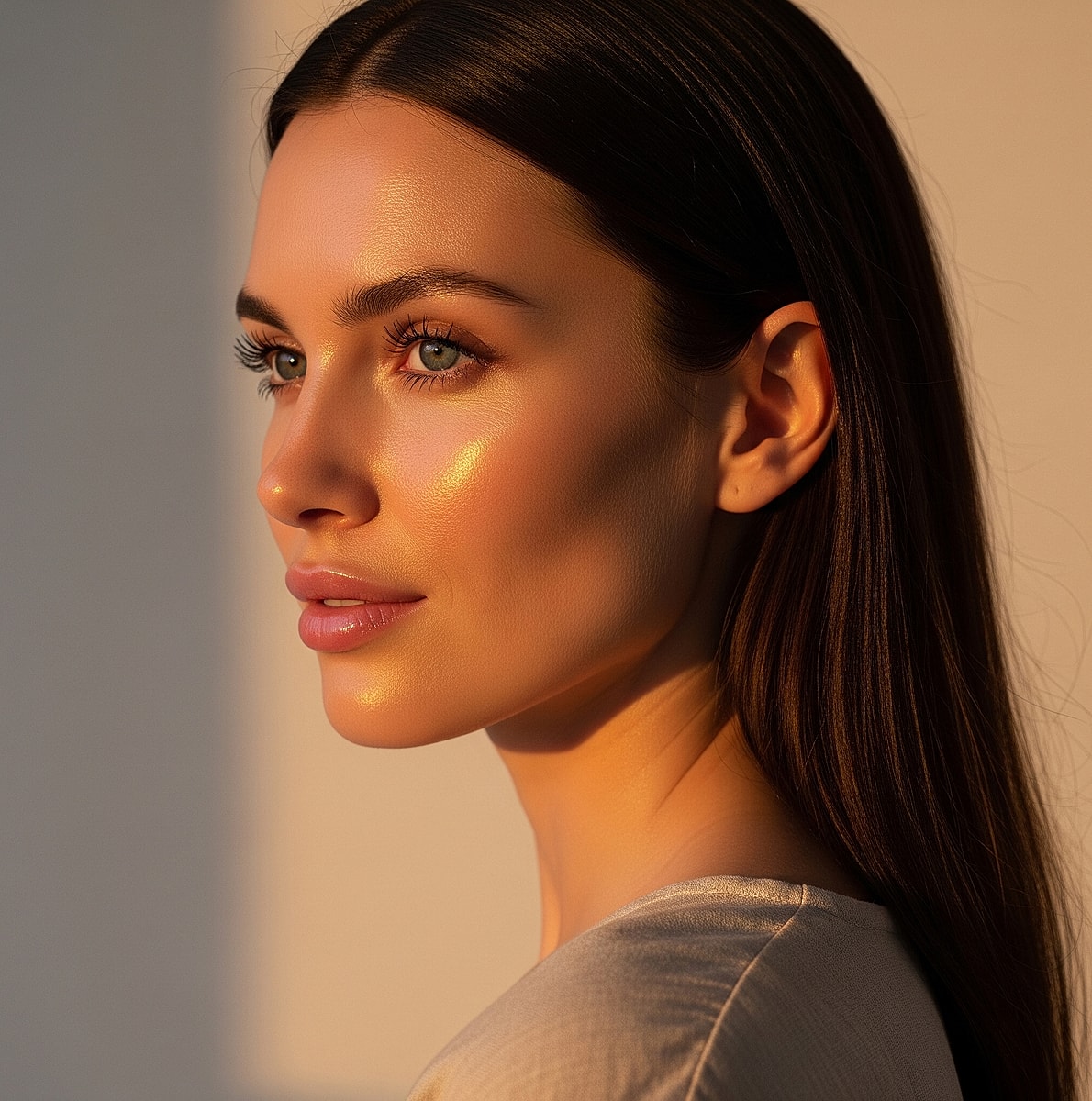 Profile of a woman with glowing skin.