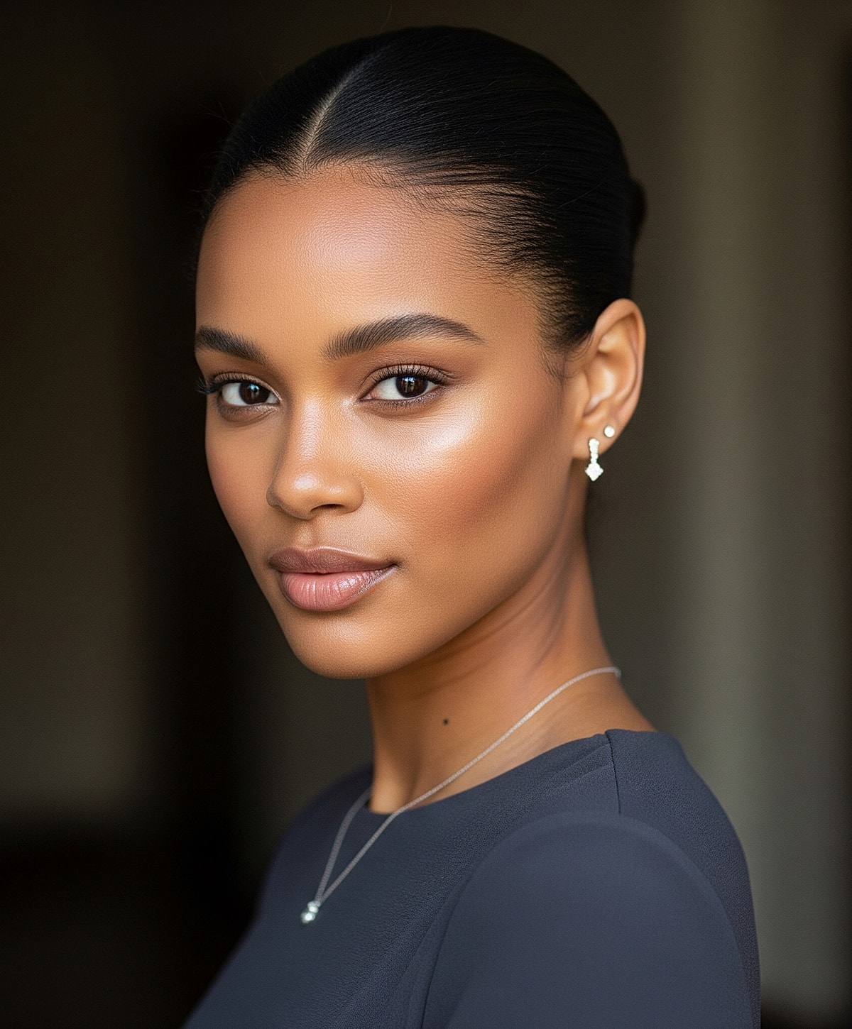 Close-up of a woman's face and smile.