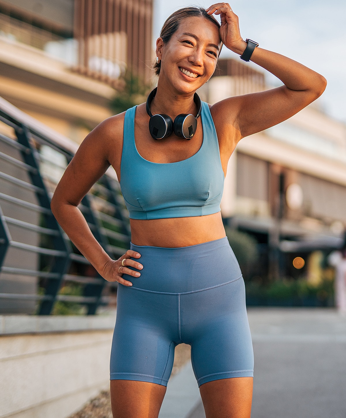 Close-up of a woman's face and smile.