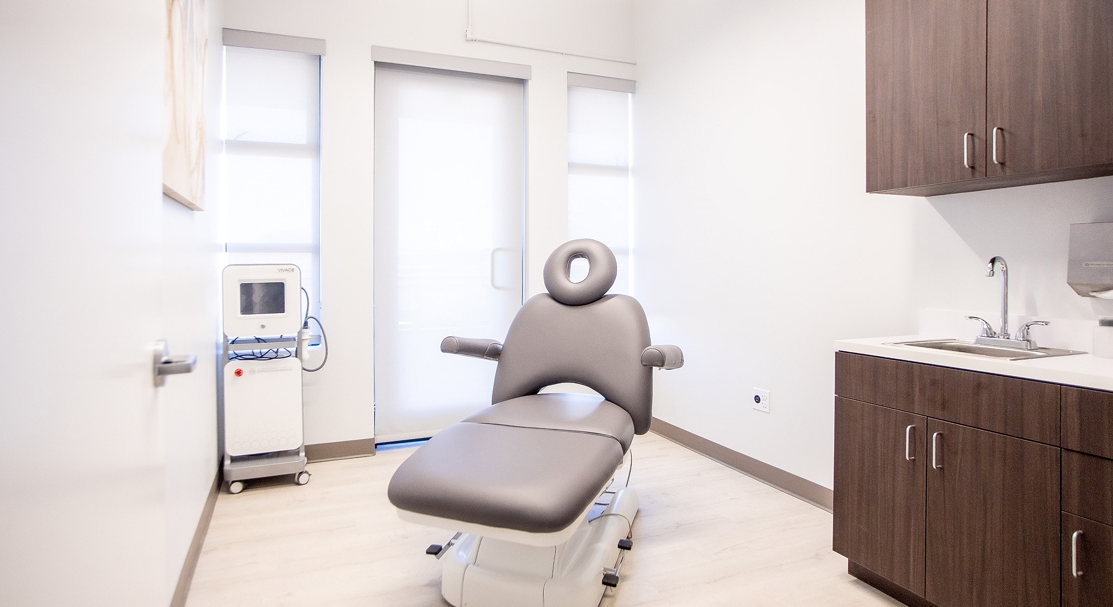 Medical examination room with treatment chair.